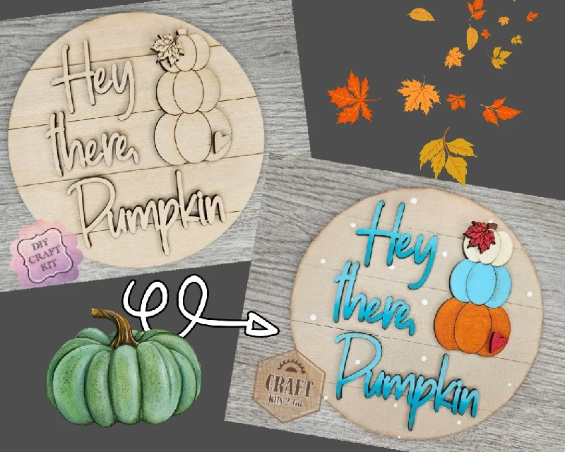 Hey There Pumpkin Sign | Autumn Decor| Fall Crafts | Fall Decor | DIY Craft Kits | Paint Party Supplies | #4429