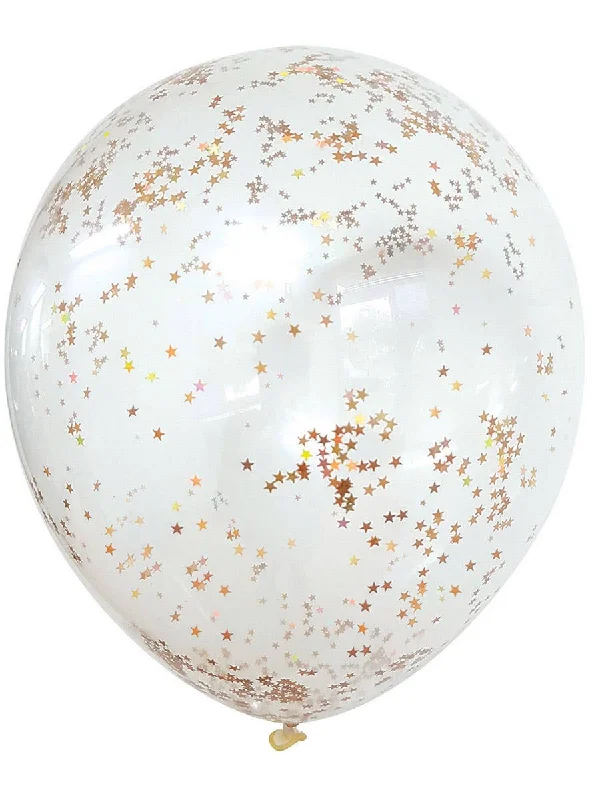 Holographic Rose Gold Star Confetti Filled 3 Pack 30cm Latex Balloons