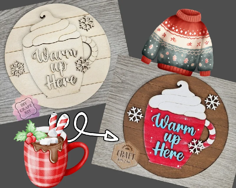 Hot Cocoa Bar Sign | Christmas Decor | Winter Crafts | Winter Sign | Christmas Crafts | DIY Craft Kits | Paint Party Supplies | #4425