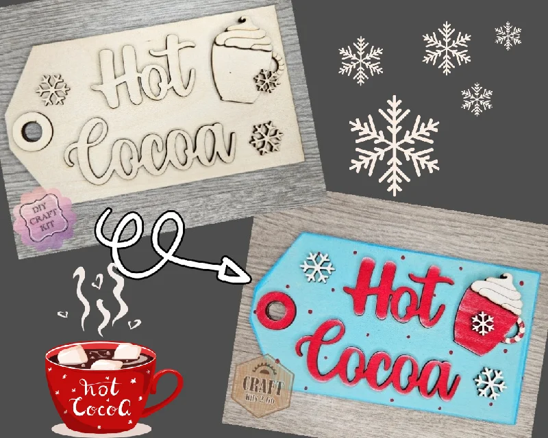 Hot Cocoa Tag | Christmas Decor | Winter Crafts | Winter Sign | Christmas Crafts | DIY Craft Kits | Paint Party Supplies | #4423