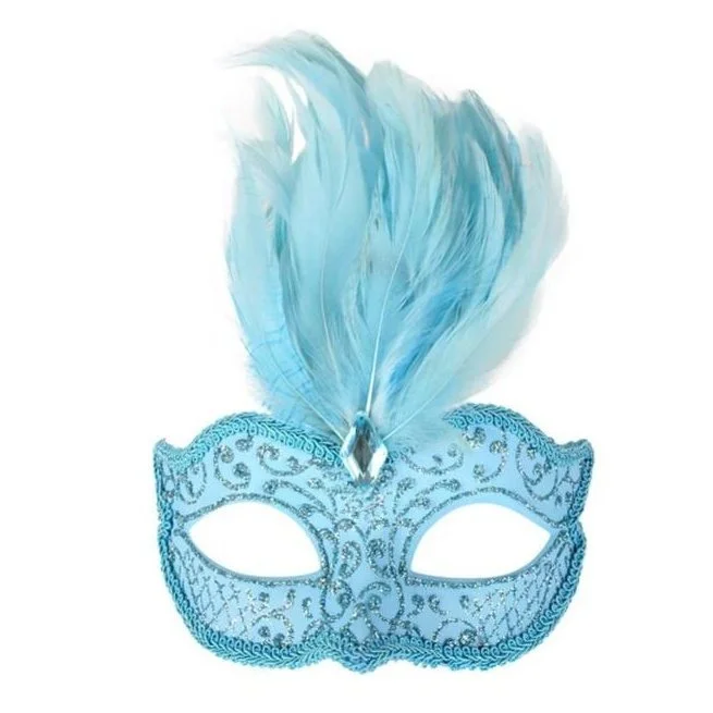 Isabella Gold And Aqua Feather Eye Mask