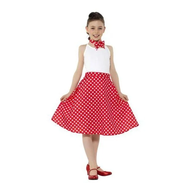 Kids 50s Polka Dot Skirt, Red