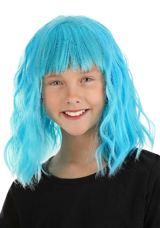 Kid's Sky Blue Wavy Wig