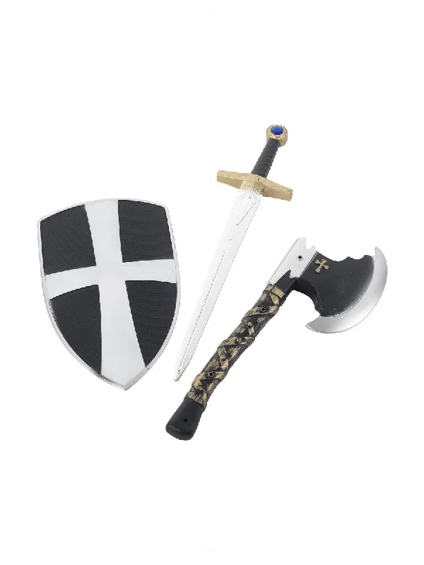 Knight Crusader Shield, Axe and Sword Set