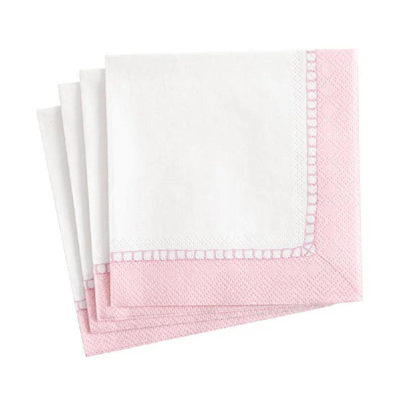 Linen Border Paper Cocktail Napkins in Petal Pink - 20 Per Package