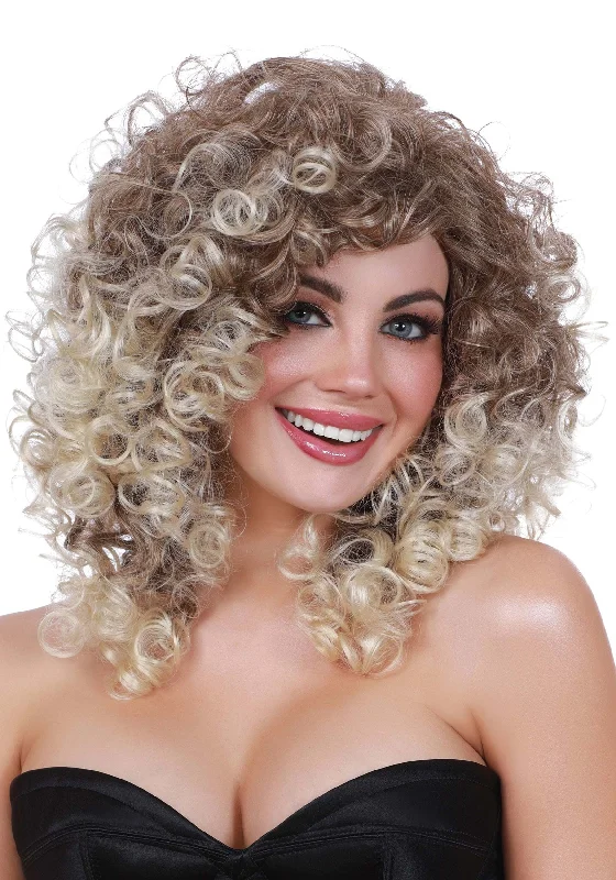 Long Curly with Dark Roots Wig for Adults