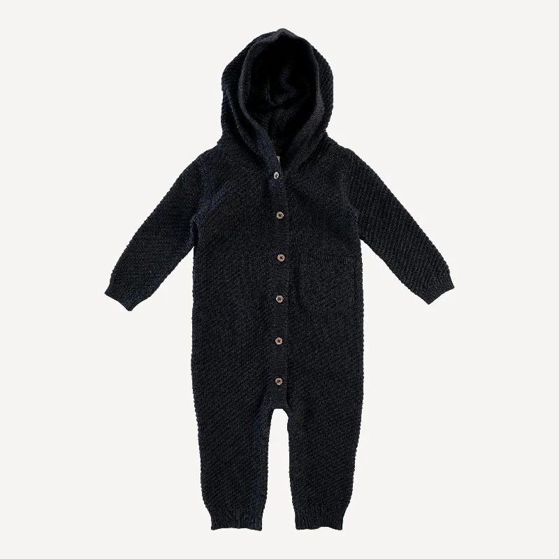 long sleeve hooded pocket jumpsuit | black | organic cotton moss knit