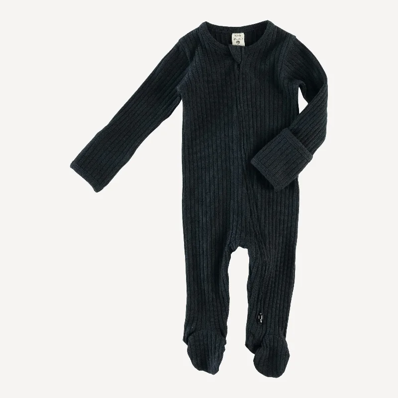 long sleeve zipper footie | black | organic cotton wide rib