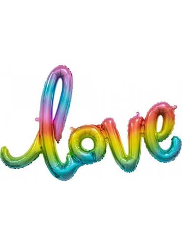 Love Script 121cm Rainbow Air Fill Foil Balloon