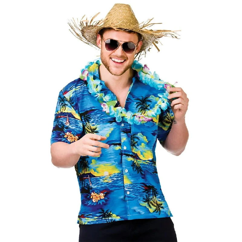 Mens Blue Palm Tree Hawaii Shirt Party Halloween Accessory