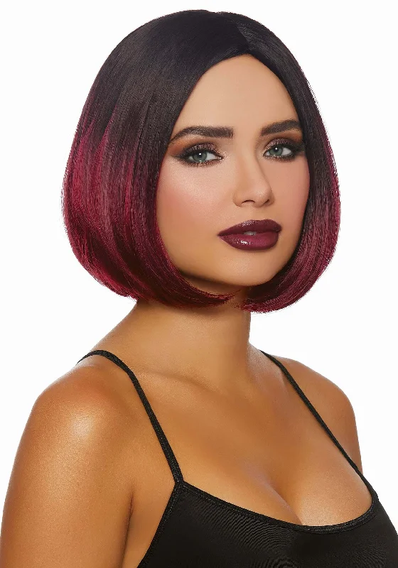 Mid-Length Black/Burgundy Ombre Bob Wig for Women