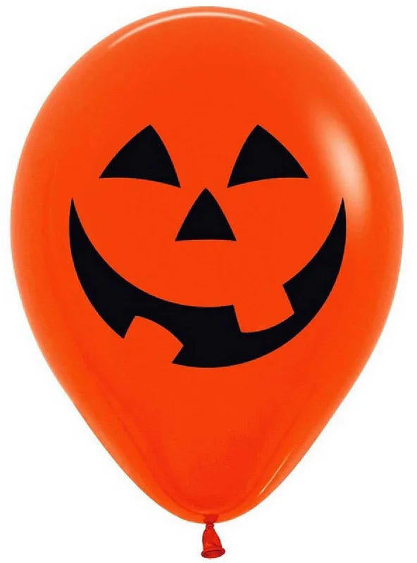 Happy Orange Pumpkin Print 12 Pack 30cm Latex Halloween Balloons