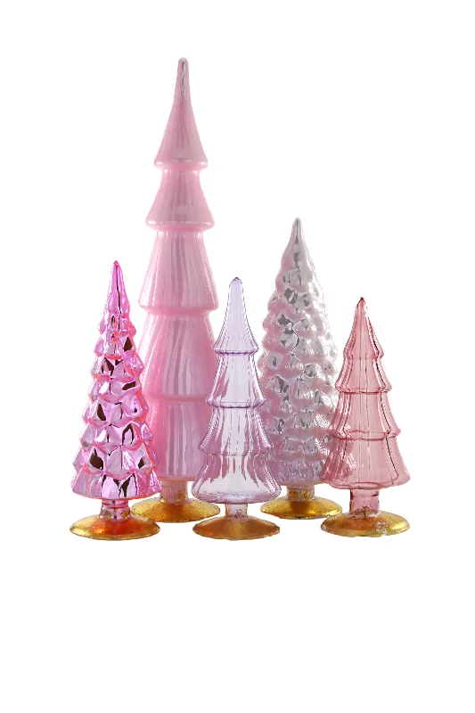 Pink Glass Trees, Set of 5