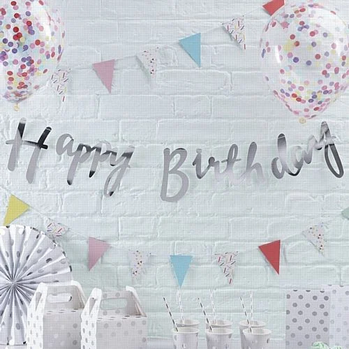 Silver Happy Birthday Letter Banner - 1.5m