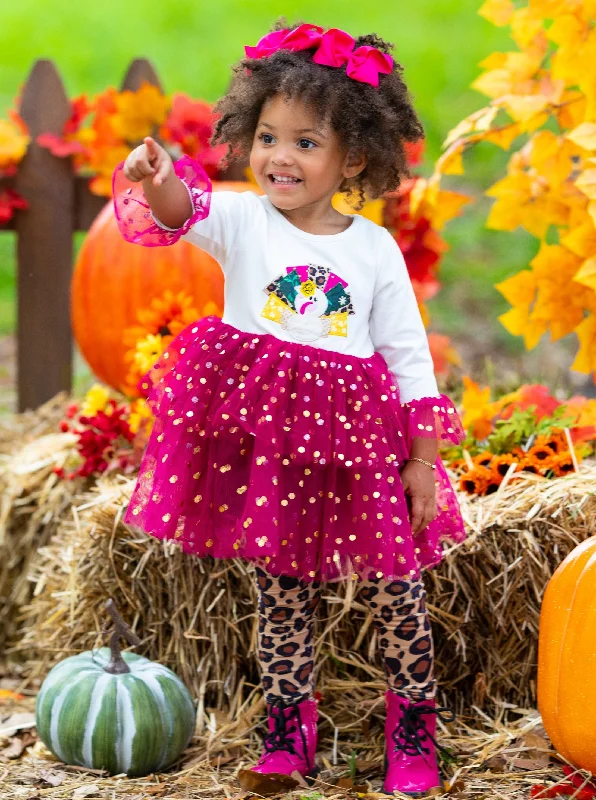 Sparkle Turkey Tulle Tunic and Leopard Legging Set