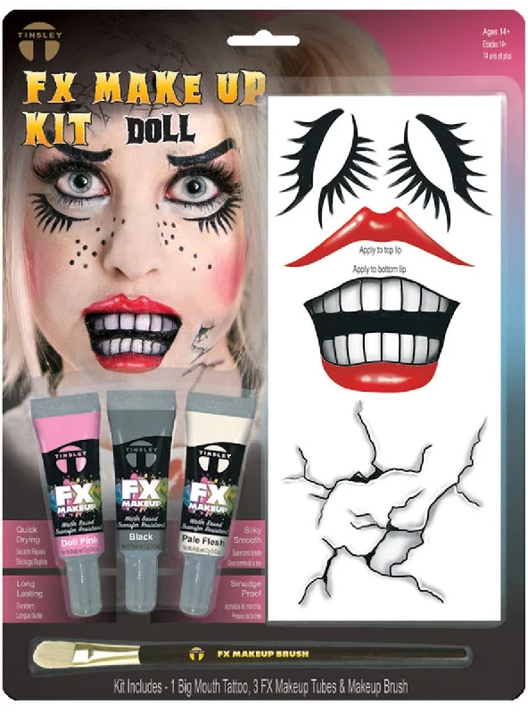 Doll Face Big Mouth Tattoo, Brush and Face Paint Set