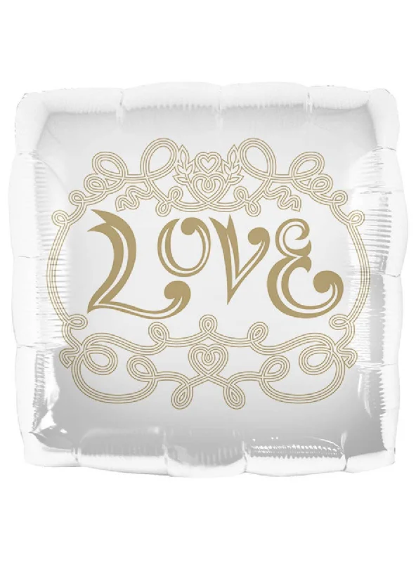 Love Print White and Gold 46cm Square Foil Balloon