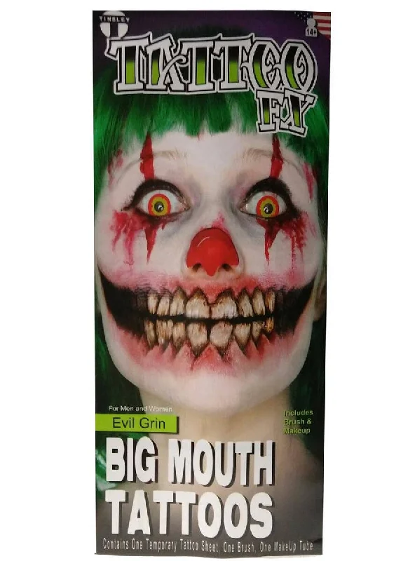 Evil Clown Big Grin Temporary Face Tattoo Kit