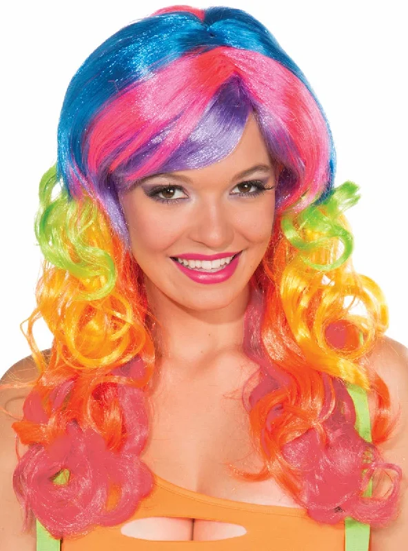 Club Candy Rainbow Swirl Womens Curly Costume Wig