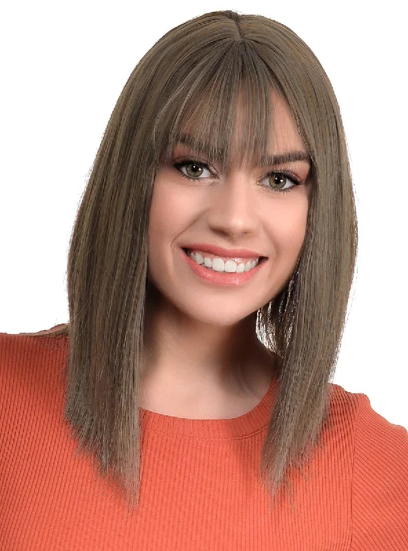 Concave Ash Brown Bob Womens Fashion Wig with Skin Top Part