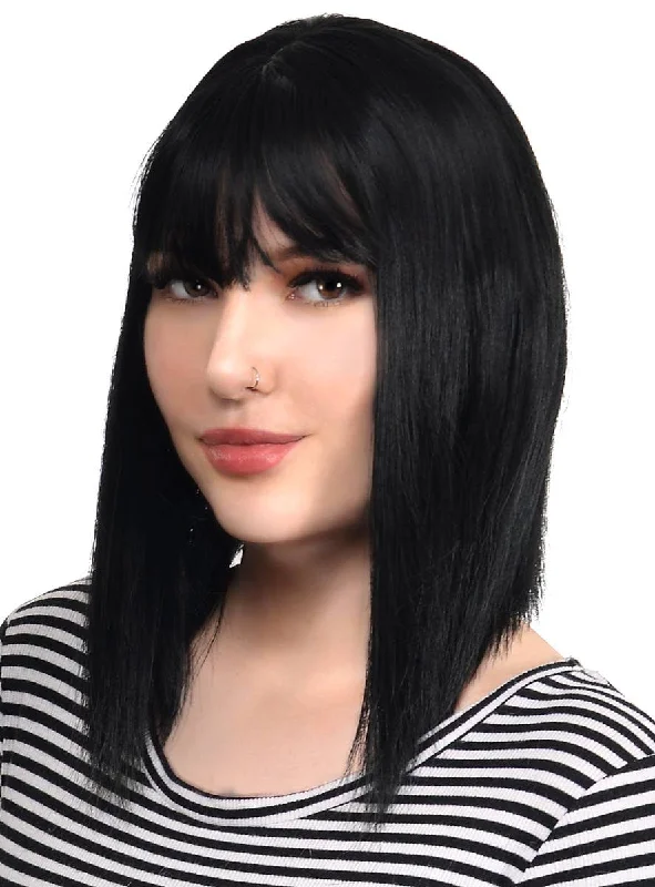 Concave Deluxe Black Bob Womens Fashion Wig with Skin Top Part