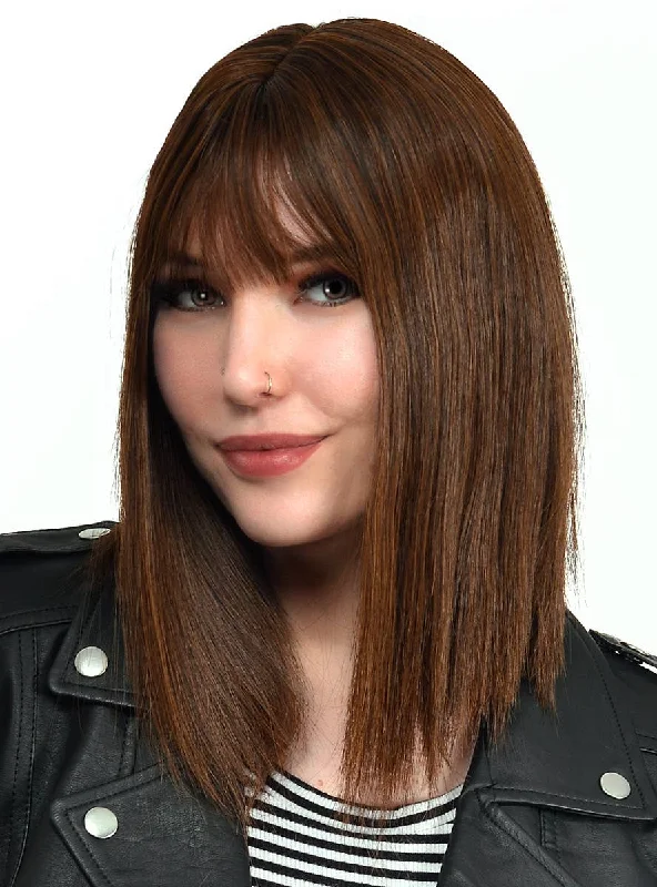 Concave Caramel Brown Bob Womens Fashion Wig with Skin Top Part