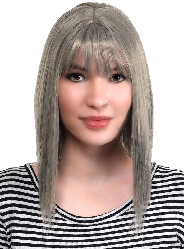 Concave Deluxe Silver Bob Womens Fashion Wig with Skin Top Part