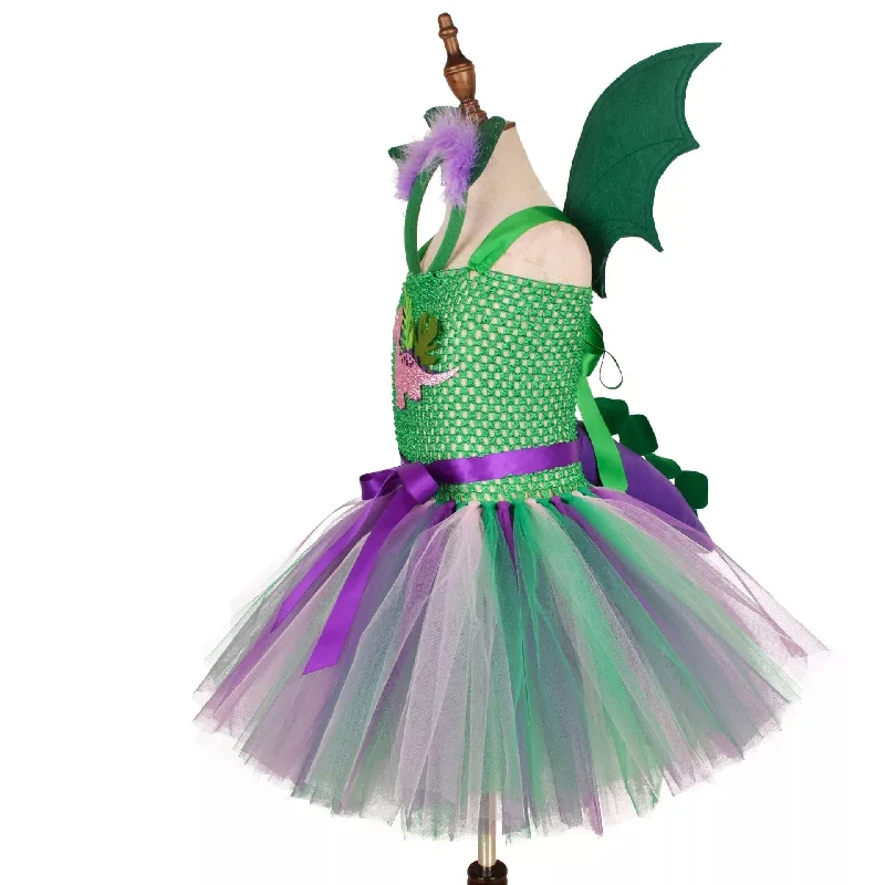 Baby Kids Girls Dinosaur Cosplay Dresses Birthday Party Tutu Dresses for Baby Cartoon Princess Girls Costumes Set for Halloween