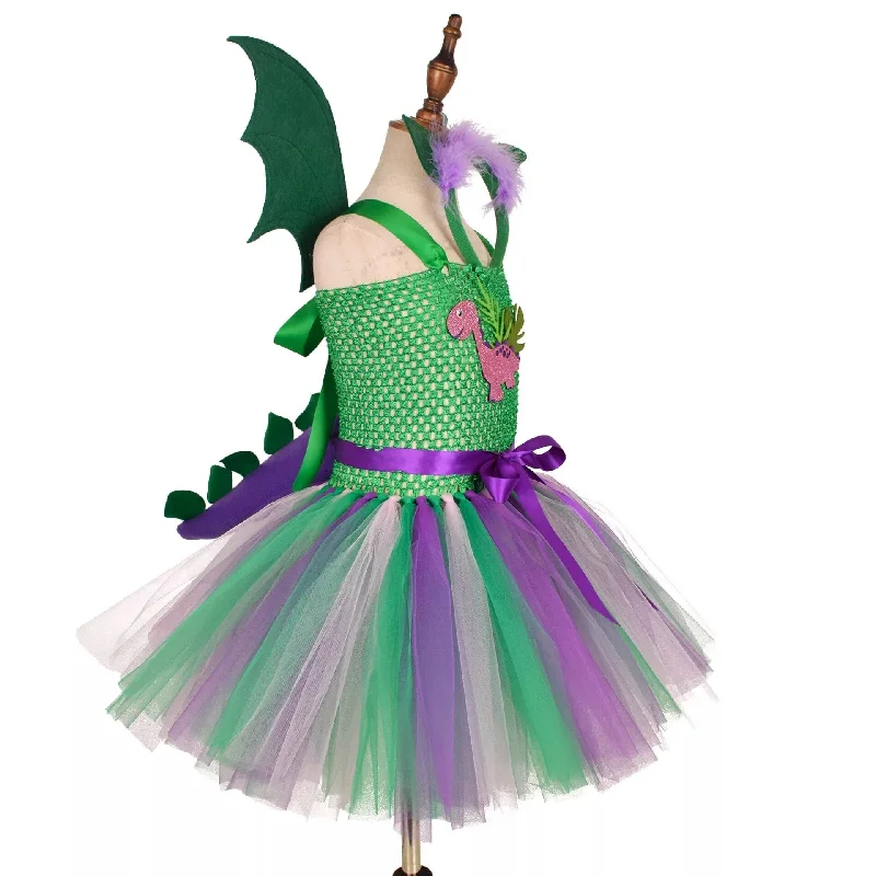 Baby Kids Girls Dinosaur Cosplay Dresses Birthday Party Tutu Dresses for Baby Cartoon Princess Girls Costumes Set for Halloween