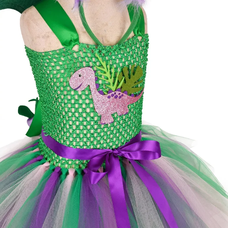 Baby Kids Girls Dinosaur Cosplay Dresses Birthday Party Tutu Dresses for Baby Cartoon Princess Girls Costumes Set for Halloween