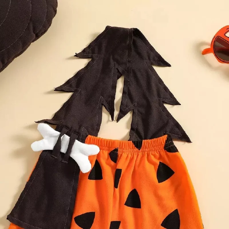 Bamm Bamm Pebbles 2pcs Kids Boys Halloween Costumes Clothes Sets 0-5Y Cute Sleeveless Romper Shorts with Caveman Stick Set