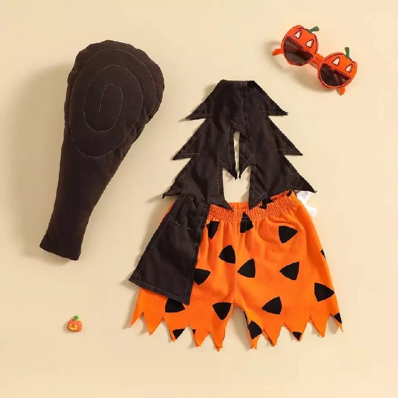 Bamm Bamm Pebbles 2pcs Kids Boys Halloween Costumes Clothes Sets 0-5Y Cute Sleeveless Romper Shorts with Caveman Stick Set