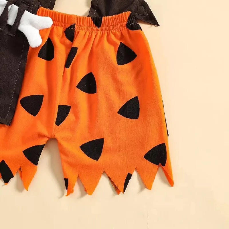 Bamm Bamm Pebbles 2pcs Kids Boys Halloween Costumes Clothes Sets 0-5Y Cute Sleeveless Romper Shorts with Caveman Stick Set