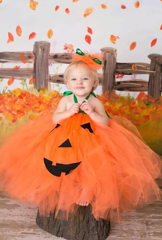 Halloween Baby Girls Dress Orange Cute Pumpkin Tutu Dress Long Tulle Kids Clothes Lantern Cosplay Costume