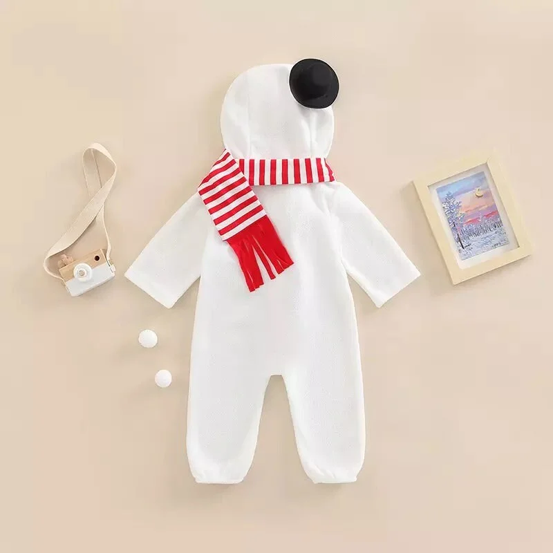 Infant Baby Romper with Scarf Snowman Cosplay Hooded Long Sleeve Christmas Costume OnePiece Jumpsuit