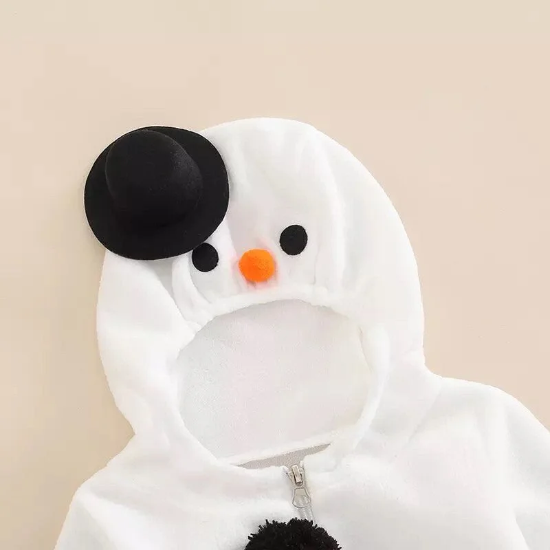 Infant Baby Romper with Scarf Snowman Cosplay Hooded Long Sleeve Christmas Costume OnePiece Jumpsuit