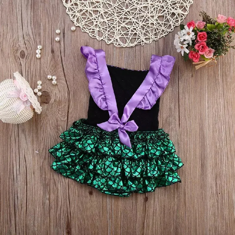 Newborn Baby Girls Romper Summer Sequins Ruffles Sleeveless Mermaid Romper Girl Fashion Sunsuit