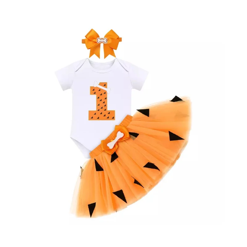 Pebbles Infant Baby Girls First Birthday Party Outfit Baby Girls Cake Smash Clothing Short Sleeve Letters Printed Romper