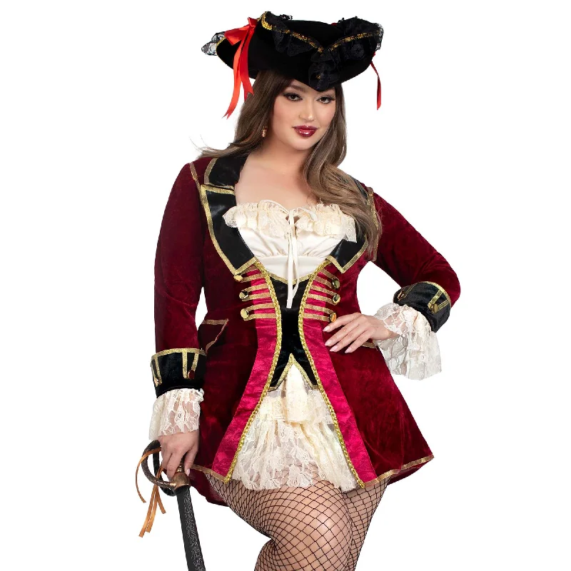 Pirate Captain Costume for Plus Size Adults, Velvet dress