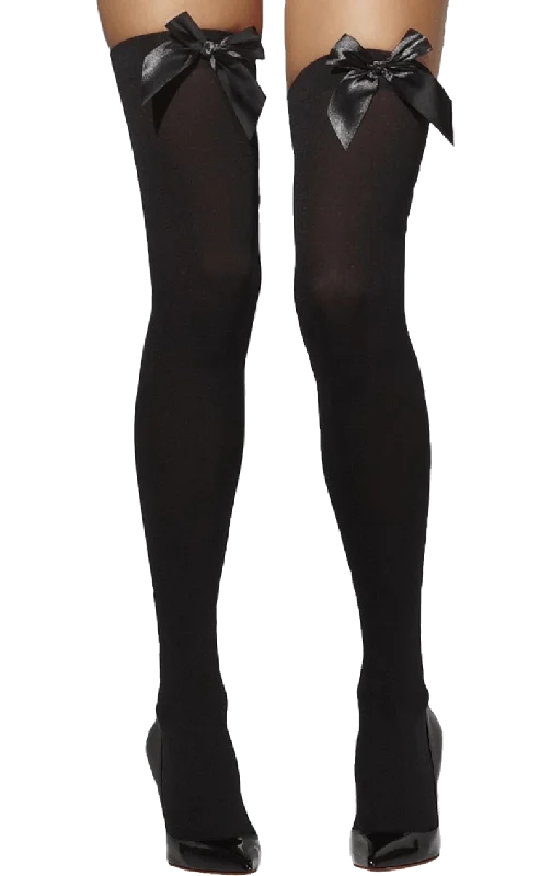 Women Black Bow Stockings