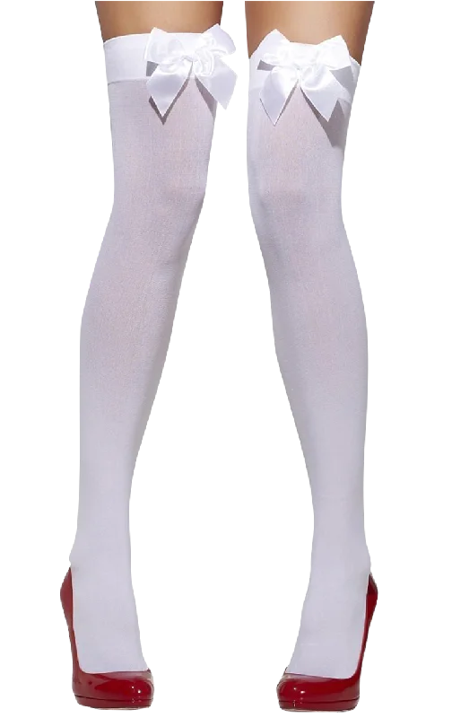 Womens White Bow Stockings