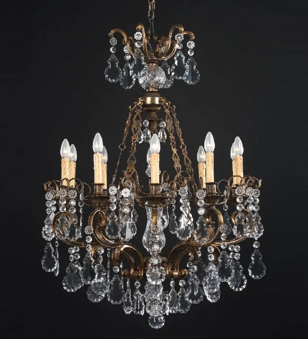Chandeliers with Dimmable Lights for Ambiance Control10 Light Brass Chandelier With Hand Cut Bohemian Crystals