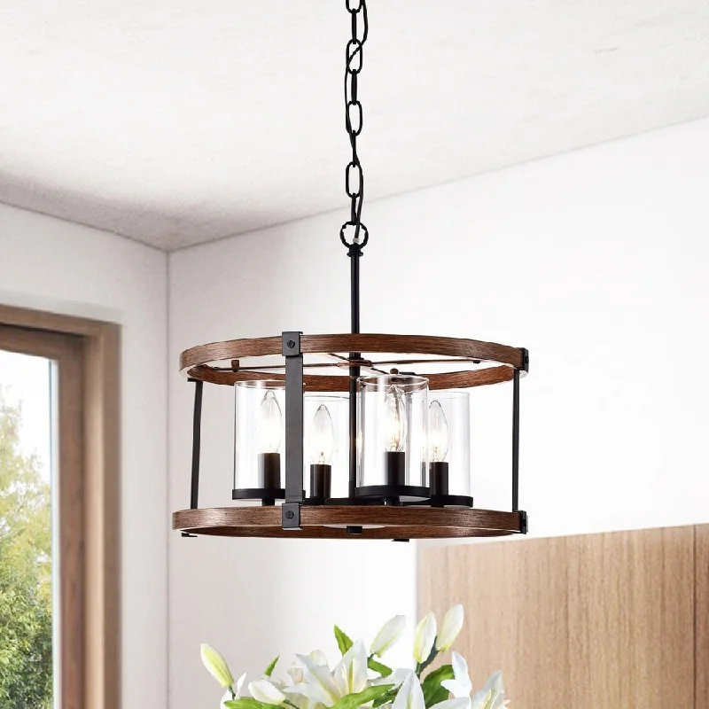 LED Chandeliers for Energy - Efficient LightingAkua Metal Wood Grain/Matte Black 4-light Chandelier