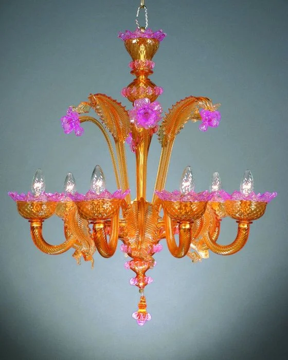 Victorian - Inspired Chandeliers with Ornate DetailsAmber And Pink Murano Glass Chandelier
