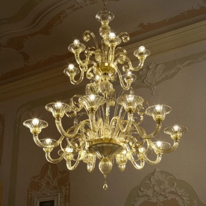 Chandeliers with Frosted Glass for a Softer Light DiffusionAmber, Turquoise Or Clear Murano Chandelier In 5 Sizes