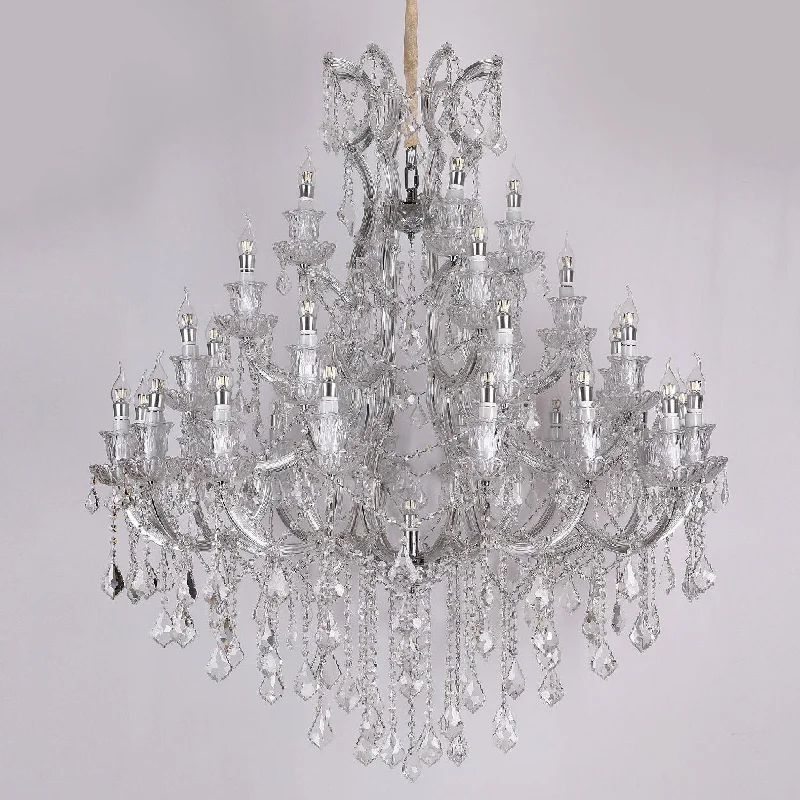 Minimalist Chandeliers for Sleek and Simple InteriorsANKUR IRIS 32 LIGHTS CLEAR CRYSTAL GRAND CHANDELIER