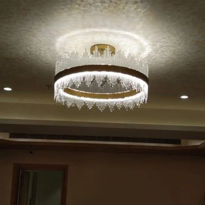 Chandeliers with Dimmable Lights for Ambiance ControlANKUR GLASS PENCIL ROUND GOLD LED HANGING CHANDELIER Chandeliers with Dimmable Lights for Ambiance ControlANKUR GLASS PENCIL ROUND GOLD LED HANGING CHANDELIER
