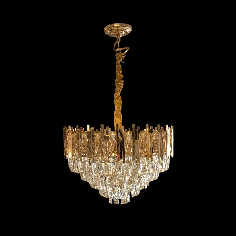 Small Chandeliers for Compact RoomsANKUR ROUND CRYSTAL CHANDELIER WITH GOLD METAL PLATE Small Chandeliers for Compact RoomsANKUR ROUND CRYSTAL CHANDELIER WITH GOLD METAL PLATE