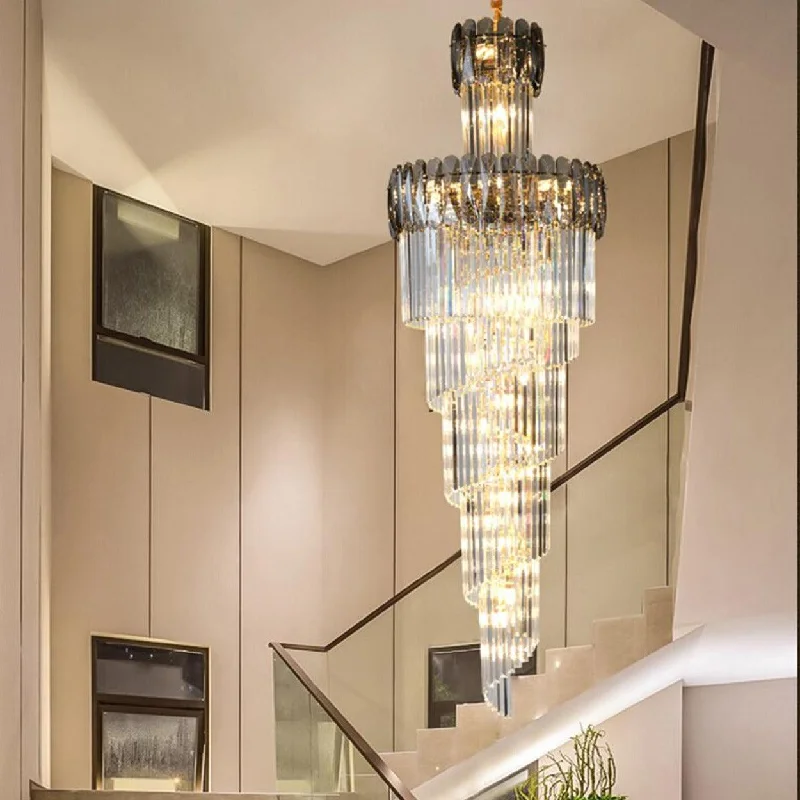 Chandeliers with Metal Frames in Bronze FinishANKUR MODERN SMOKE CROWN MULTILAYER CRYSTAL DOUBLE HEIGHT CHANDELIER Chandeliers with Metal Frames in Bronze FinishANKUR MODERN SMOKE CROWN MULTILAYER CRYSTAL DOUBLE HEIGHT CHANDELIER