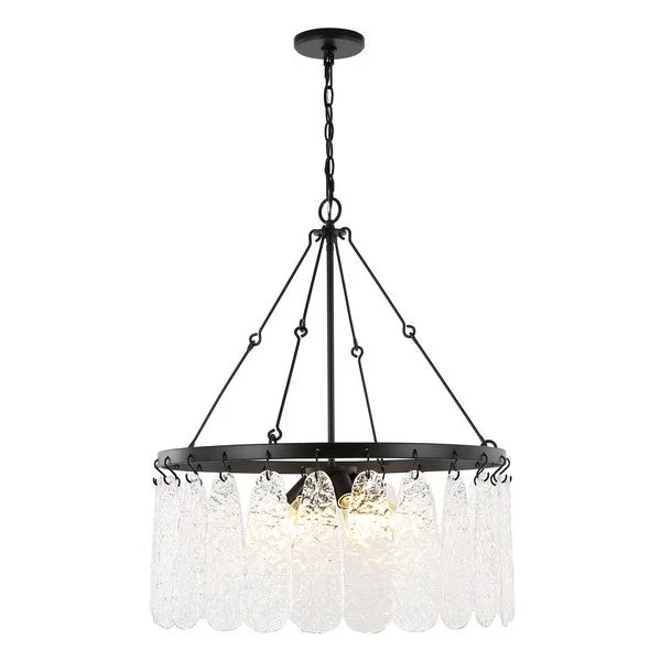 Chandeliers with Venetian Glass for a Luxurious LookAREMYTHIA, 6 LIGHT, 25 INCH, BLACK/CLEAR, IRON/GLASS CHANDELIER Chandeliers with Venetian Glass for a Luxurious LookAREMYTHIA, 6 LIGHT, 25 INCH, BLACK/CLEAR, IRON/GLASS CHANDELIER